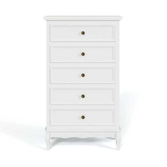 Dressers 5 Drawer Dresser for Bedroom, Modern Storage Closet Cabinet Organizerwith Solid Wood Legs and Painted Finish-White,Chests Of Drawers