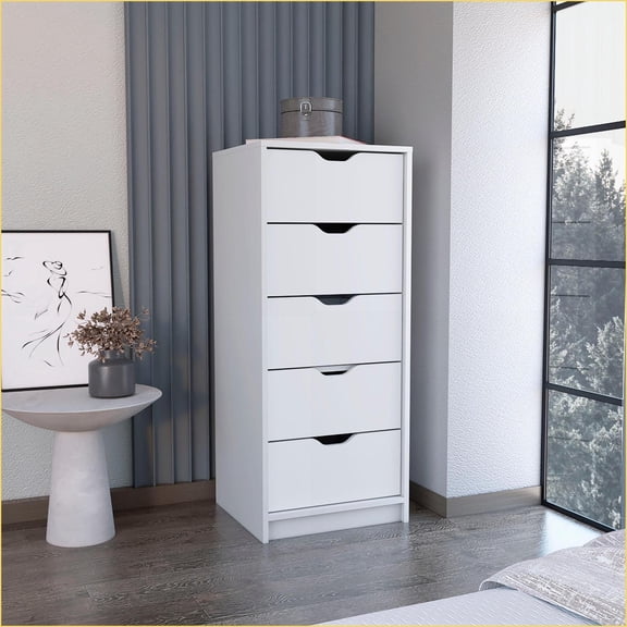 Dressers, 5-Drawer Slim Modern Storage Chest | White | Particle Board