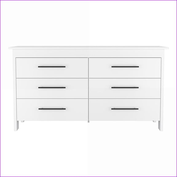 Dressers | 6 Drawer Double Dresser Wezz with Black Metal Pulls | White | Particle Board