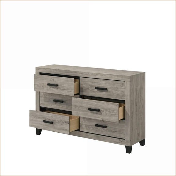 Dressers: 6-Drawer Light Gray Engineered Wood Dresser | Light Gray | Synthetic Wood