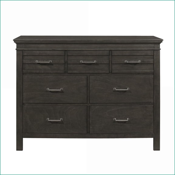 Dressers, 7-Drawer Transitional Charcoal Gray Wooden Bedroom Furniture | Charcoal Gray | Wood