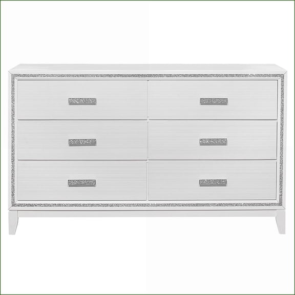 Dressers | Almera Transitional Glam Glitter White Dresser with Spacious Drawers | White | Engineered Wood