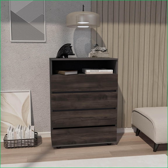 Dressers: Alpine 4-Drawer Modern Dresser with Spacious Storage, Matte Gray | Gray | MDF