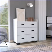 Dressers | Alyn 5-Drawer Dresser with Spacious Top | White | Particle Board