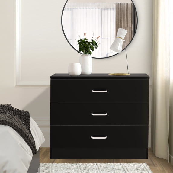 Dressers for Bedroom, Heavy Duty 3-Drawer Wood Chest of Drawers, Modern Storage Bedroom Chest for Kids Room, Black Vertical Storage Cabinet for Bathroom, Closet, Entryway, Hallway, Nursery, L2025