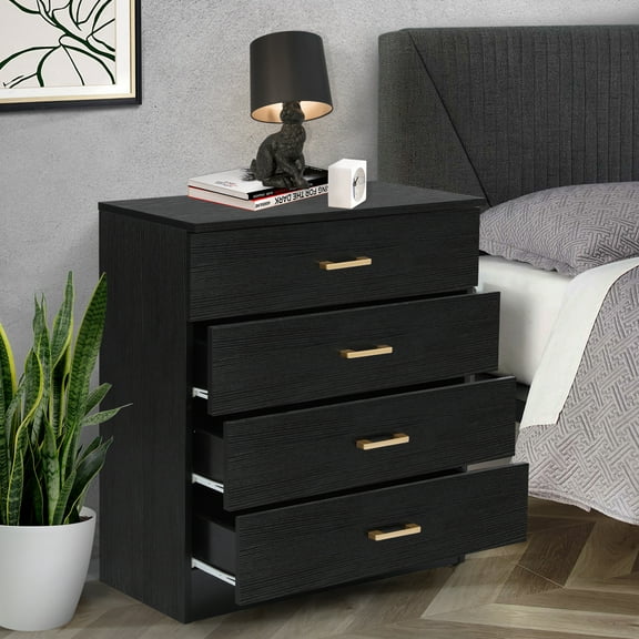 4 Drawer Dresser Black, Small Chests of Drawers Modern Nightstand, Storage Cabinet for Bedroom, Living Room, Home Office, Nursery, Closet, Entryway & Hallway Organizer
