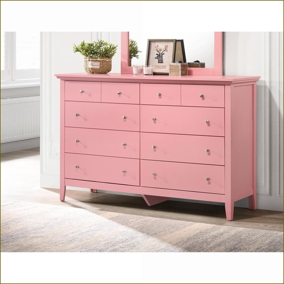 Dressers, Casual Bright Pink Dresser with Spacious Drawers | No Assembly | 39"H x 58"W x 18"D | Pink | Particle Board