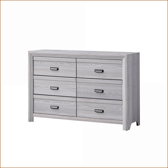 Dressers, Contemporary 6-Drawer Wooden Dresser Gray Driftwood Finish | Gray | Wood