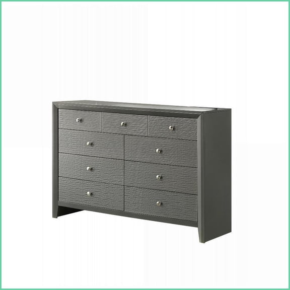 Dressers Contemporary 9-Drawer with Round Knobs | Gun Metal Gray | Dark Gray | Wood-Like Design