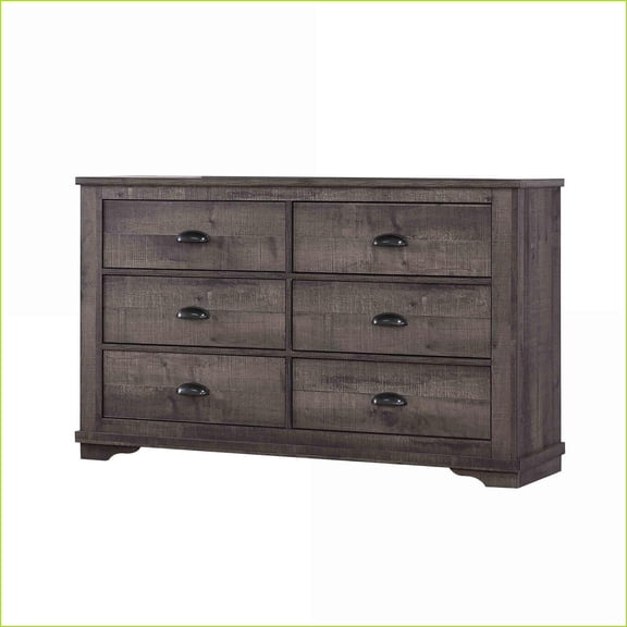 Dressers, Contemporary Rustic Gray Wooden Dresser with Six Drawers | Gray | Wood