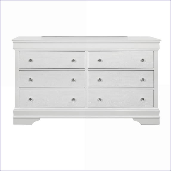 Dressers | Contemporary White Shaker Dresser with Crystal Hardware & Textured Drawers | Solid Wood+MDF | White