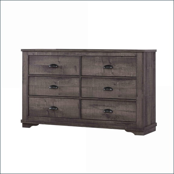 Dressers: Contemporary Wooden Six-Drawer Dresser, Rustic Gray | Gray | Wood