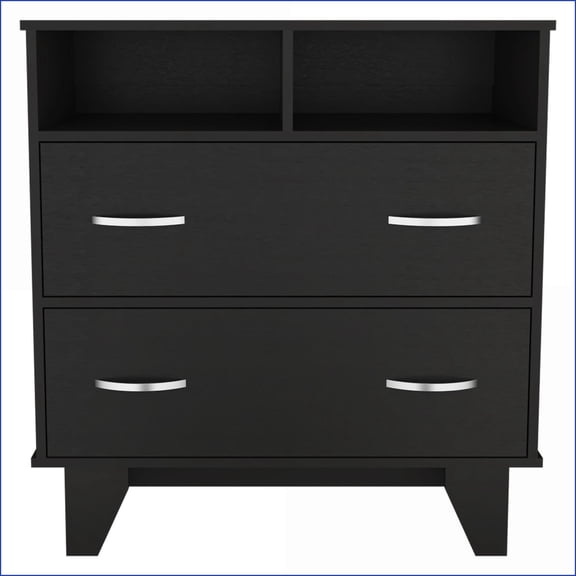 Dressers Double Drawer with Open Shelves, Bedroom Storage, 31.5''W | Black | Particle Board