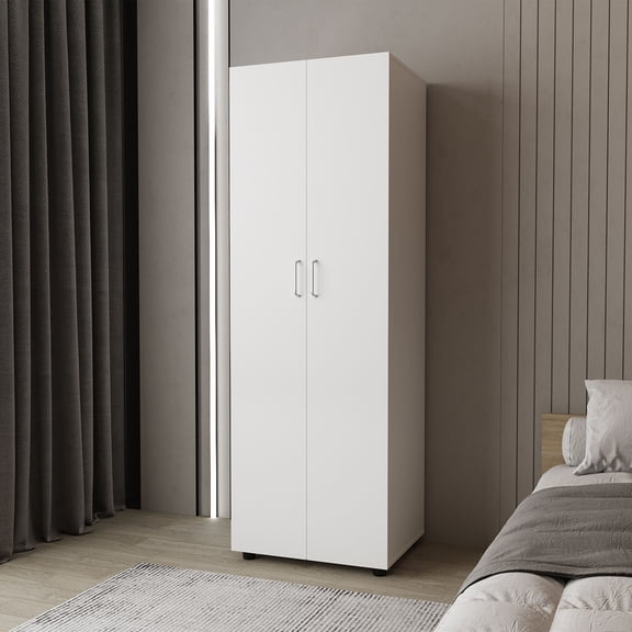 Dressers FM FURNITURE Pisinemo Armoire with 2 Doors and Hanging Rod, White,Chests Of Drawers