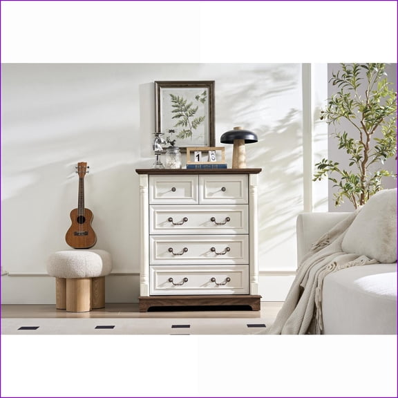 Dressers | Farmhouse 5-Drawer Chest with Smooth Drawers | Solid Wood | Walnut | MDF