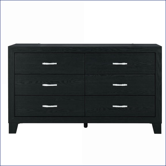 Dressers, Glam 6-Drawer Dresser with Glam Hardware | Black | Solid Wood+MDF