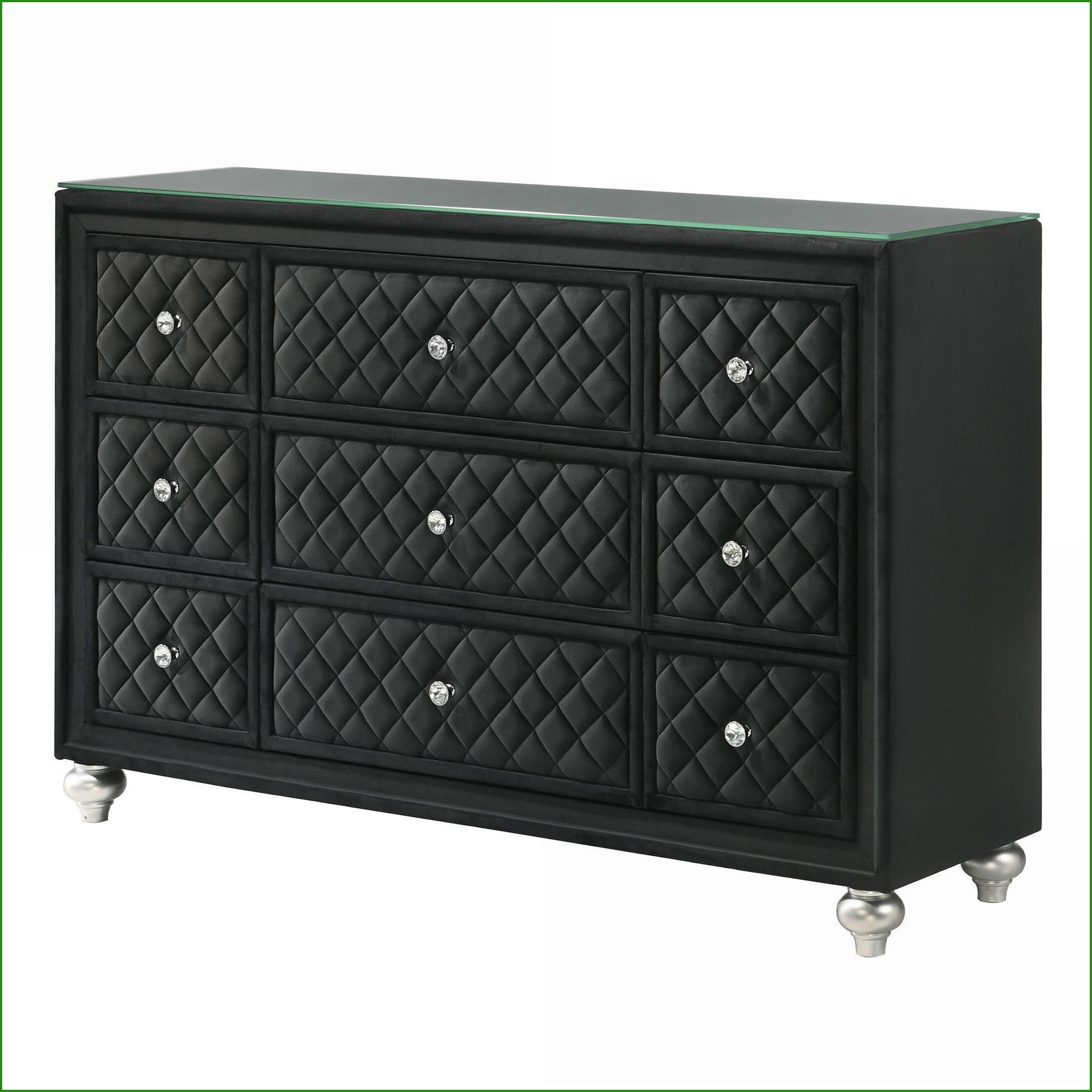 black dresser with crystal knobs Crown Mark Louis Philip wood veneer Solid wood legs and framework offer a smooth appearance and durable support Veneer surface crafted from engineered wood for consistent finishes and resistance to cracking Matching bed 1960s Restored Black Dresser/Buffet or