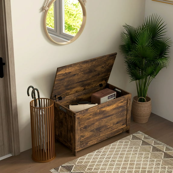Dressers HOMCOM 29.9" Storage Chest w/ 2 Safety Hinges, Wooden Box, Rustic Brown,Bedroom Dressers
