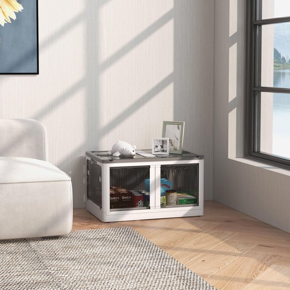 Dressers HOMCOM Stackable Storage Bins with Lids, Wheels, and Collapsible, White,Bedroom Dressers