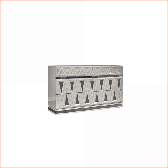 Dresser, Lavita Modern 6-Drawer High Gloss River Sand Grey Wood with Gold Accents | Grey | Wood