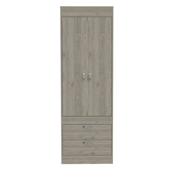 Dressers Lisboa Armoire, Rod, Double Door, Two Drawers, Metal Handles Light Gray,Chests Of Drawers