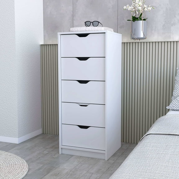 Dressers, Logan White 5 Narrow Drawer Dresser, White Chests Of Drawers,Wood Bedroom Dressers, Furniture Bedroom Furniture Dressers, Chests & Wardrobes Logan White 5 Narrow Drawer Dresser