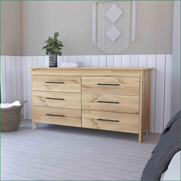 Dressers: Luxor Double Dresser with 6 Drawers, Modern Style, 31.7” H | Particle Board | Multicolor