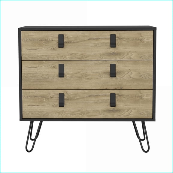 Dressers, Magness Modern 3-Drawer | Black/Macadamia | Engineered Wood | Multicolor