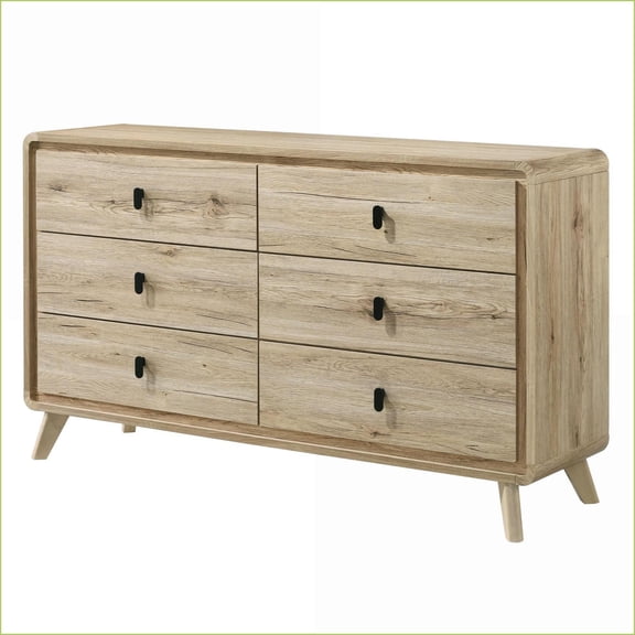 Dressers Mid-Century 6 Drawer Ample Storage Warm Wood-Inspired Finish | Beige | Wood