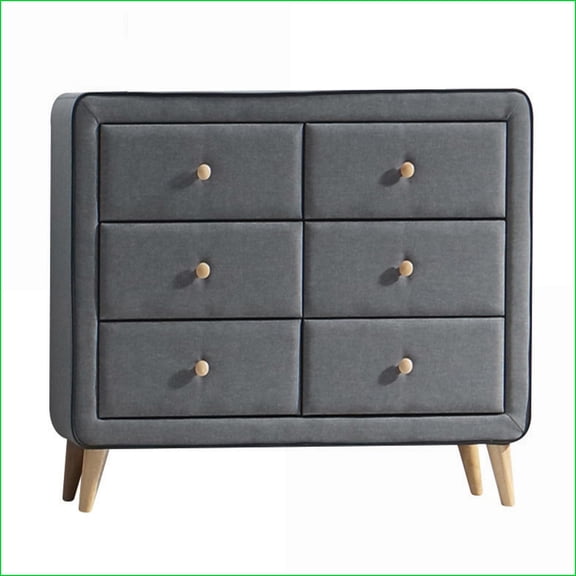 Dressers: Mid-Century 6-Drawer Double Dresser, Light Grey | Wood+Fabric
