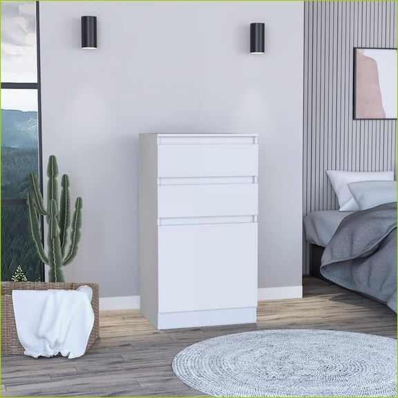 Dressers Modern 2-Drawer 2-Door with Flip-Top Mirror & Jewelry Storage | White | Particle Board