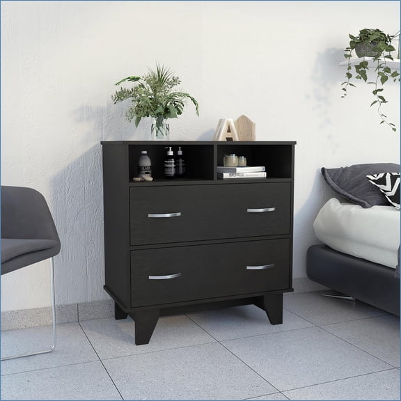 Dressers: Modern 2-Drawer 2-Shelf Black Wenge Dresser | Wenge | Particle Board