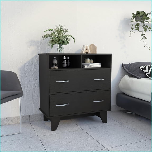 Dressers, Modern 2-Drawer 2-Shelf Dresser Black Wengue | Manufactured Wood | Wenge