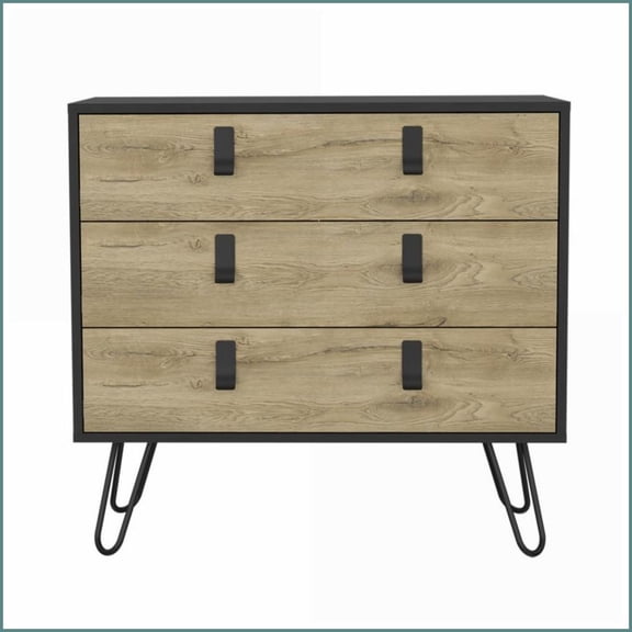 Dressers, Modern 3-Drawer Compact Dresser Black/Macadamia | Engineered Wood | Multicolor