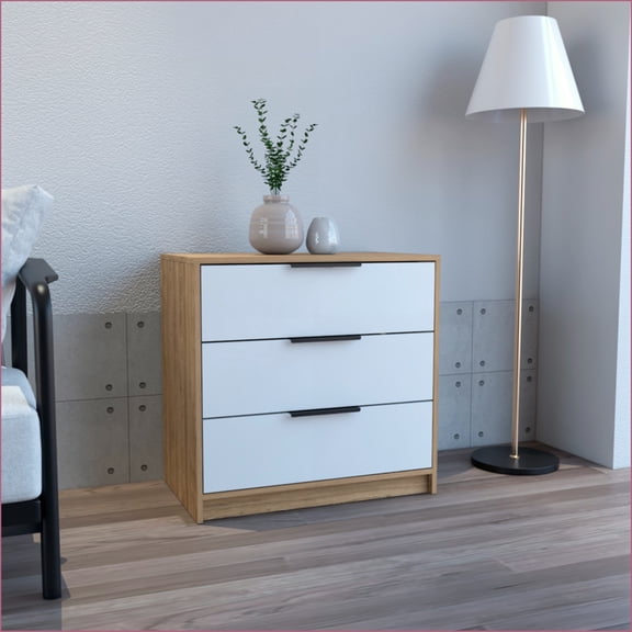 Dressers, Modern 3-Drawer Dresser with Spacious Top, 27.5W, White/Light Oak | Multicolor | Particle Board