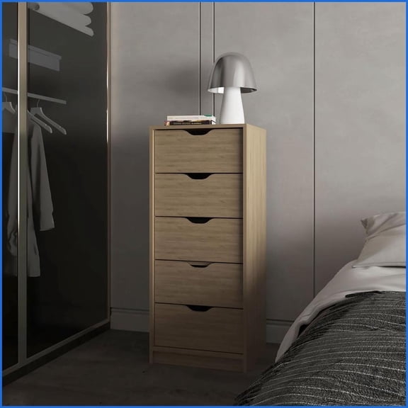 Dressers | Modern 5-Drawer Space-Saving | Natural Oak Nursery/Bedroom | Particle Board, Oak