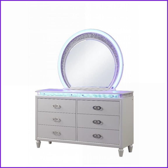 Dressers, Modern 6-Drawer LED Dresser with Jewelry Tray | Milky White | White | Wood