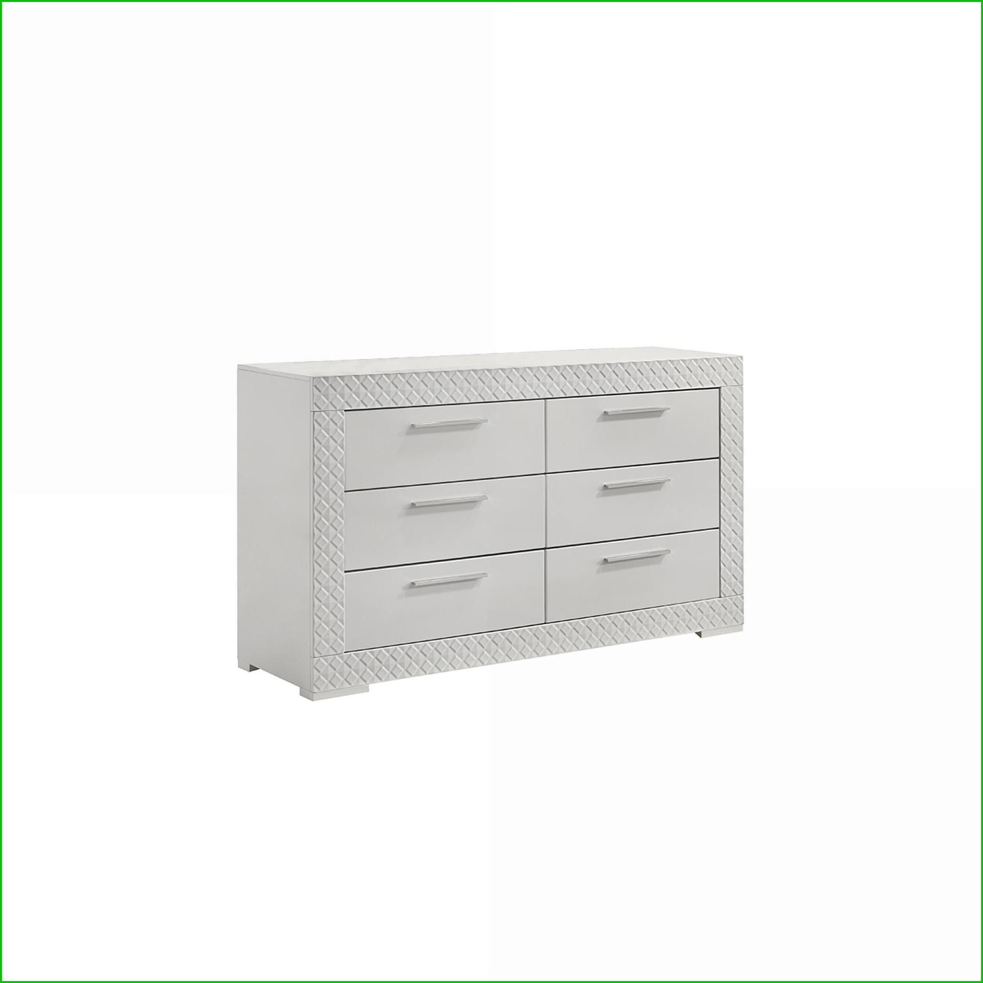 modern 6 drawer dresser white lacquer Merluxy 54" W High Gloss Dresser with Silver Handles, 6 Drawers, Modern Storage Chest, White