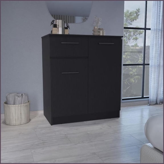 Dressers Modern Compact with 1 Drawer & 2-Door Cabinets | Black | Particle Board