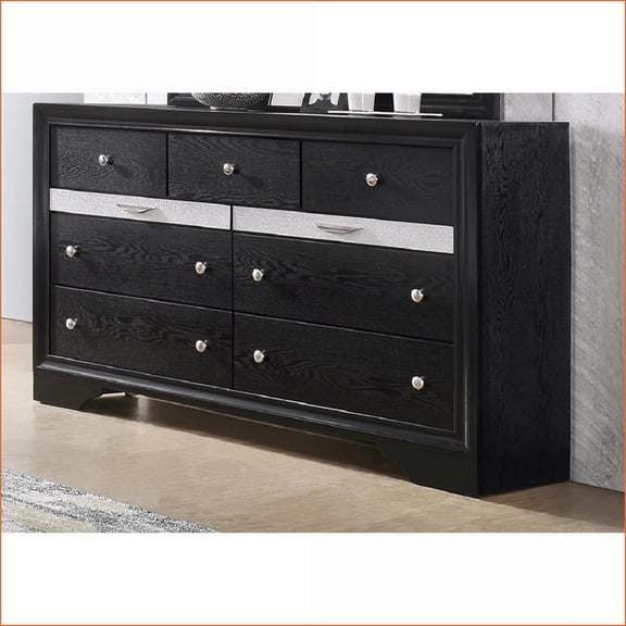 Dressers, Modern Glam 7-Drawer Solid Wood Black with 2 Jewelry Trays | Black | Wood
