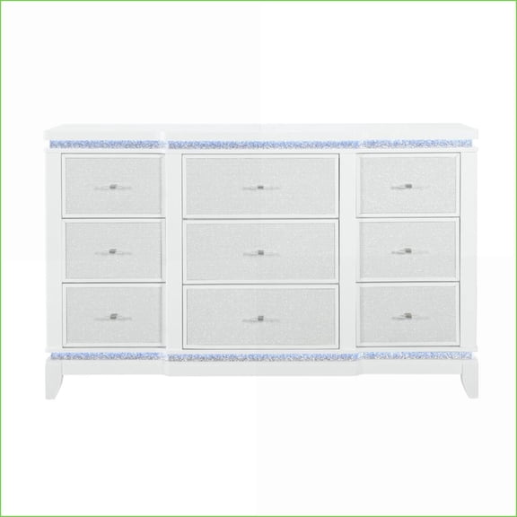 Dressers | Modern Glam White 6-Drawer Dresser with LED Light | Solid Wood + MDF