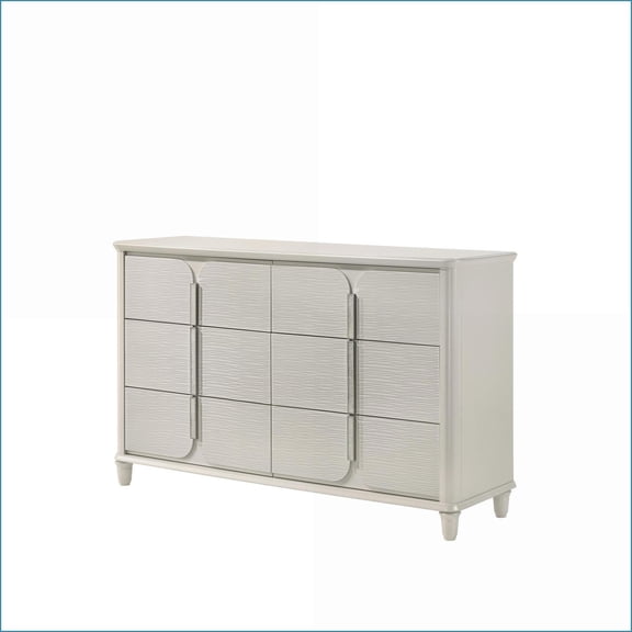 Dressers, Modern Pearl White 6-Drawer with Hidden Jewelry Tray | White | Acrylic,Synthetic Wood