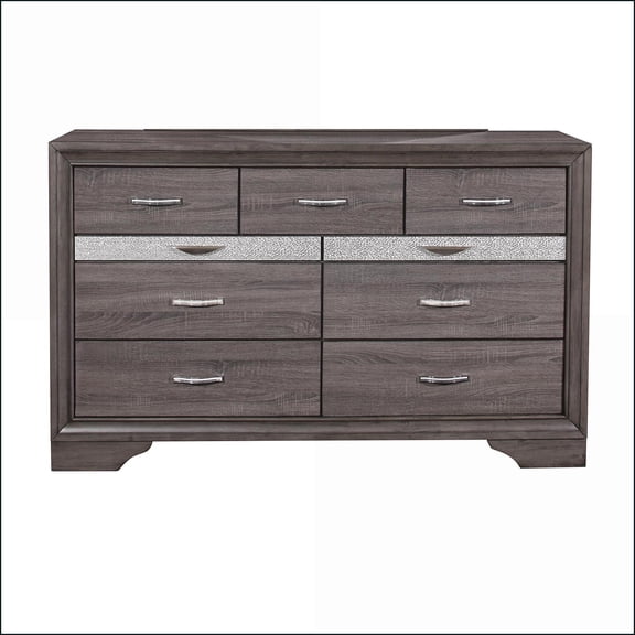 Dressers | Modern Ryder 9-Drawer with Jewelry Drawer | Sparkle Grey | Solid Wood+MDF