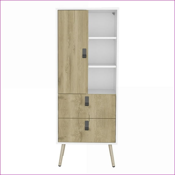 Dressers, Modern Tall Storage Dresser | White/Macadamia | Engineered Wood | Multicolor