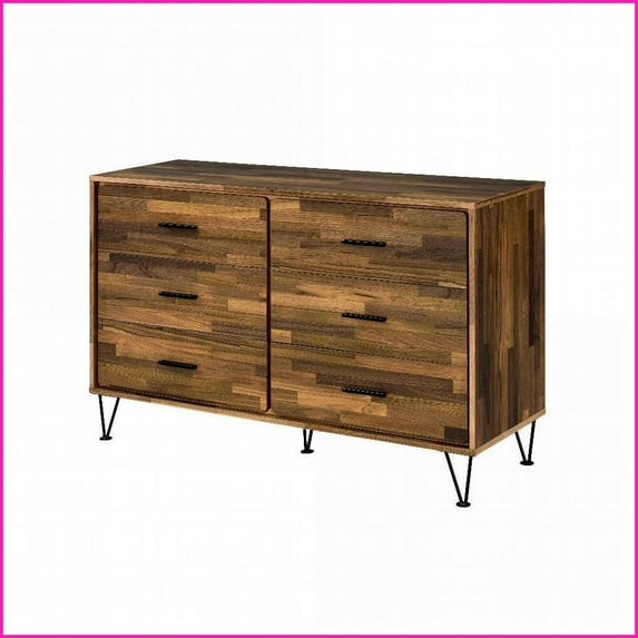 Dressers, Modern Walnut Finish 6-Drawer with Storage Headboard | Walnut | Synthetic Wood
