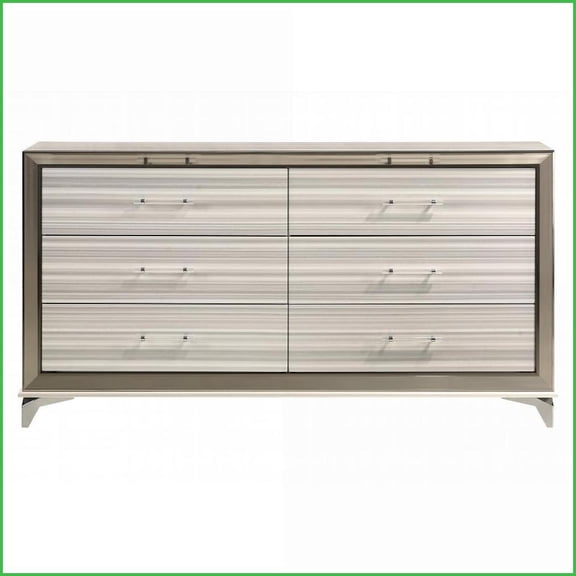 Dressers | Modern White 6-Drawer with LED Lights & Chrome Accents | Solid Wood+MDF