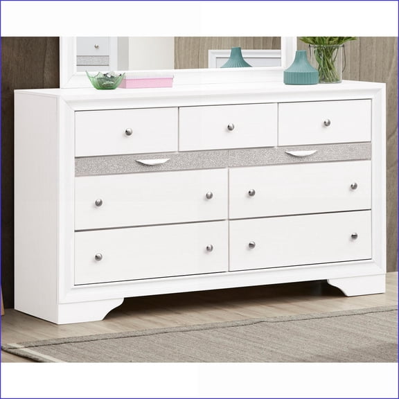Dressers, Modern White 63'' Wide with Felt-Lined Drawer & Acrylic Trim | White | Wood