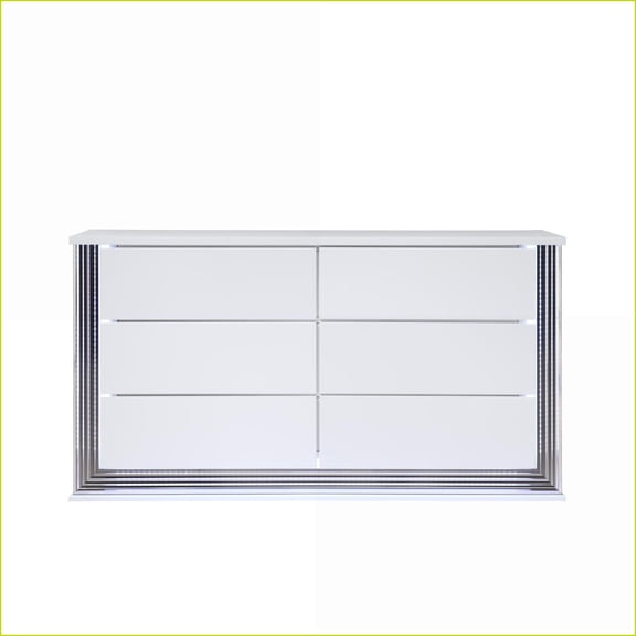 Dressers: Modern White High Gloss Dresser with LED Accent Lighting | White | Engineered Wood