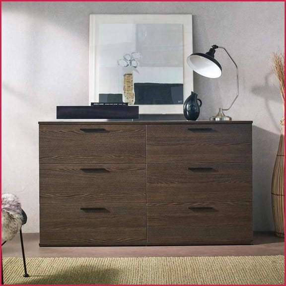 Dressers: Morgan Farmhouse Six-Drawer Jumbo Storage Dresser in Espresso | Espresso | Solid Wood