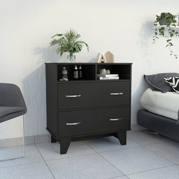 Dressers Portobelo Two Drawer Dresser, Two Shelves, Superior Top, Four Legs,Chests Of Drawers